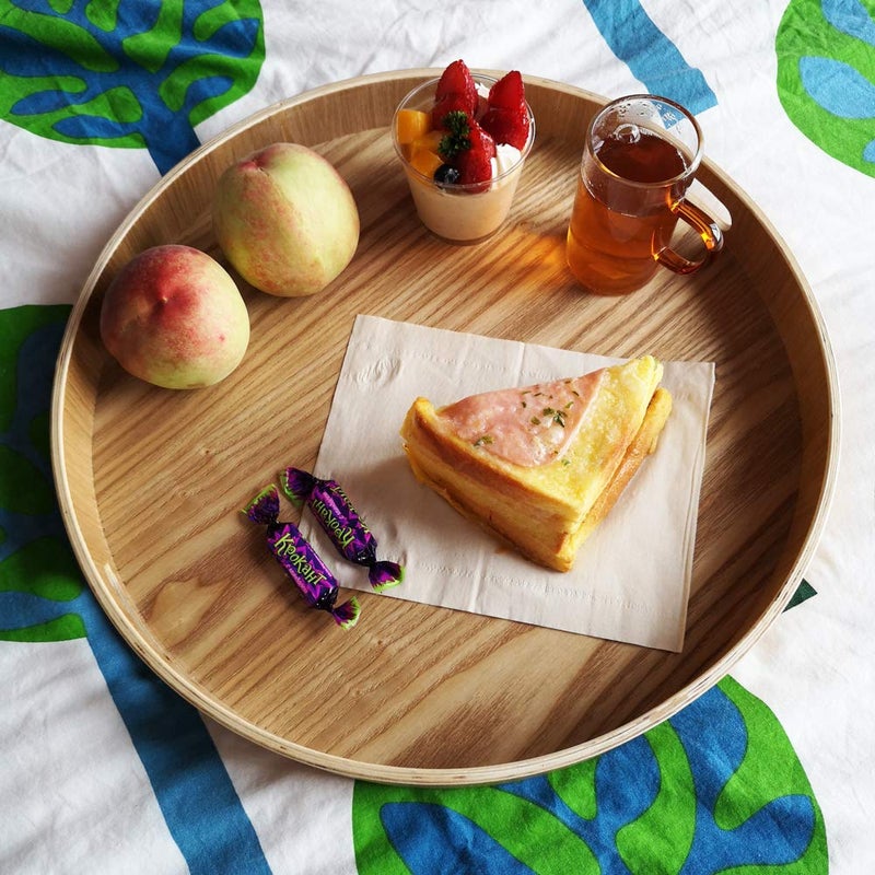 i-lan Multi-Purpose Large Wooden Round 2" High Wall Severing Tray Food Storage Platters Plate with Handles,16 Inch Cocktail Circular Wood Tray for Breakfast, Drinks, Snack, Coffee Table (XL-40cm) - Image 3